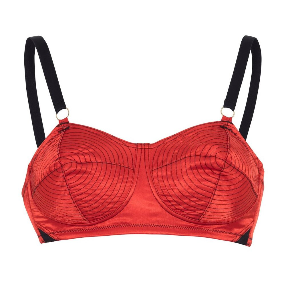 Bettie Page x Playful Promises Red/Black Spiral Stitch Bullet Bra 38B, NWOT
